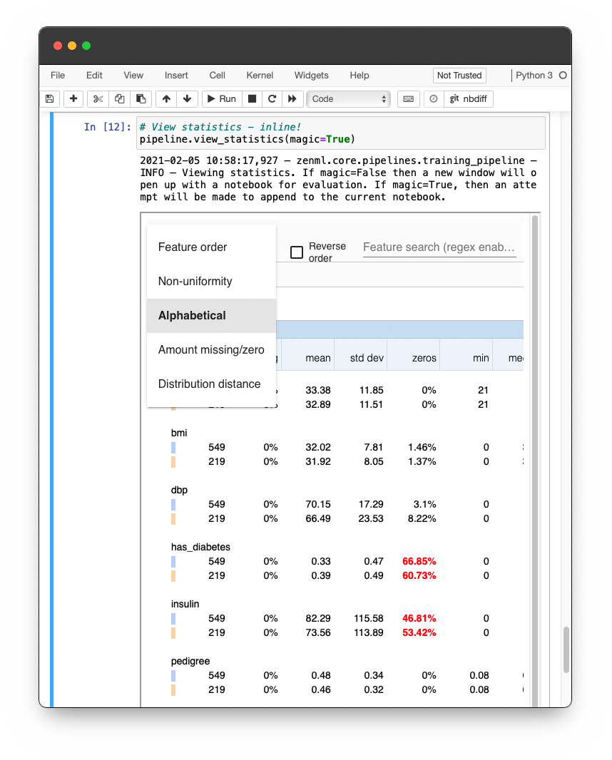 ZenML statistics visualization