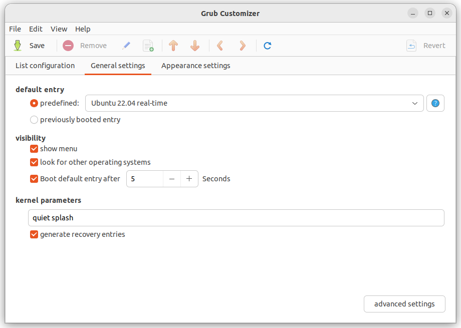 Default boot entry in Grub customizer