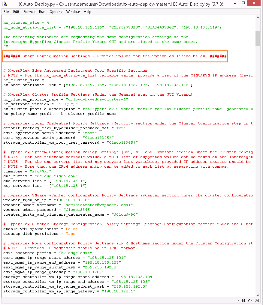 Figure 14 - Start Configuration Settings location