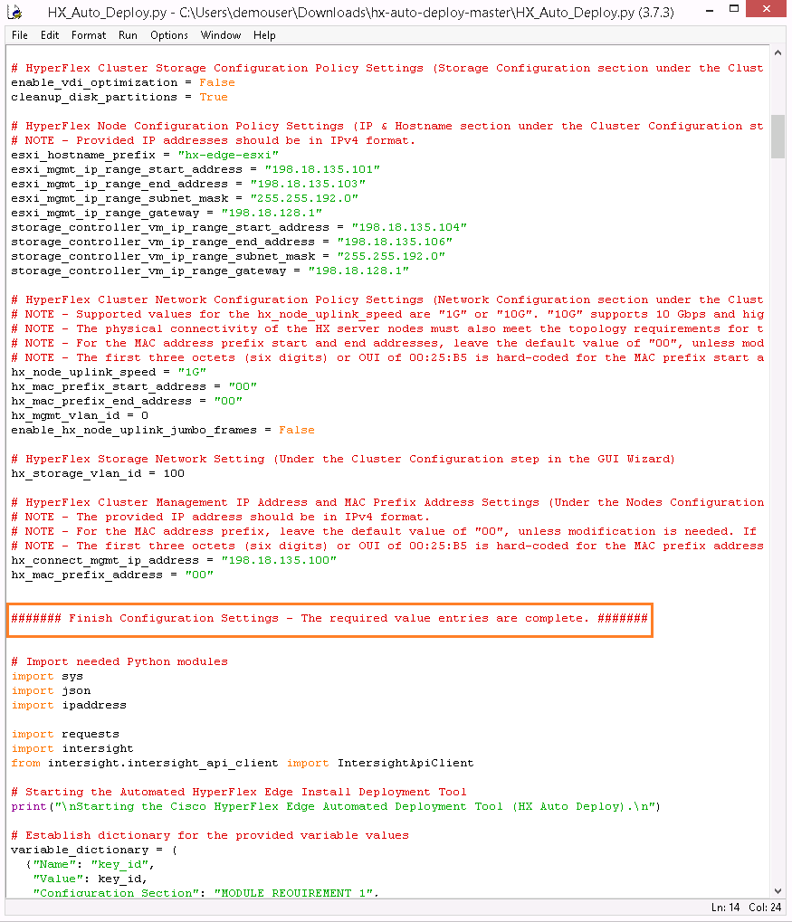 Figure 15 - Finish Configuration Settings location