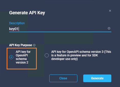 Figure 5 - Verify version 2 API key selection