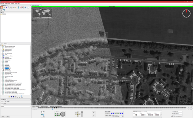 EO/SAR overlaid together in Pursuer with map lowest zoom