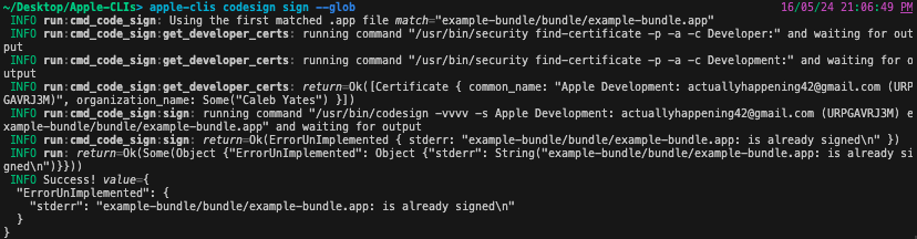 apple-clis codesign sign --glob