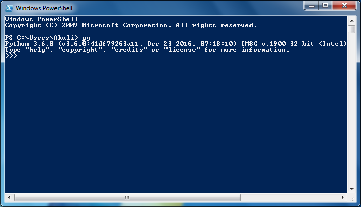 Python running in a PowerShell window.