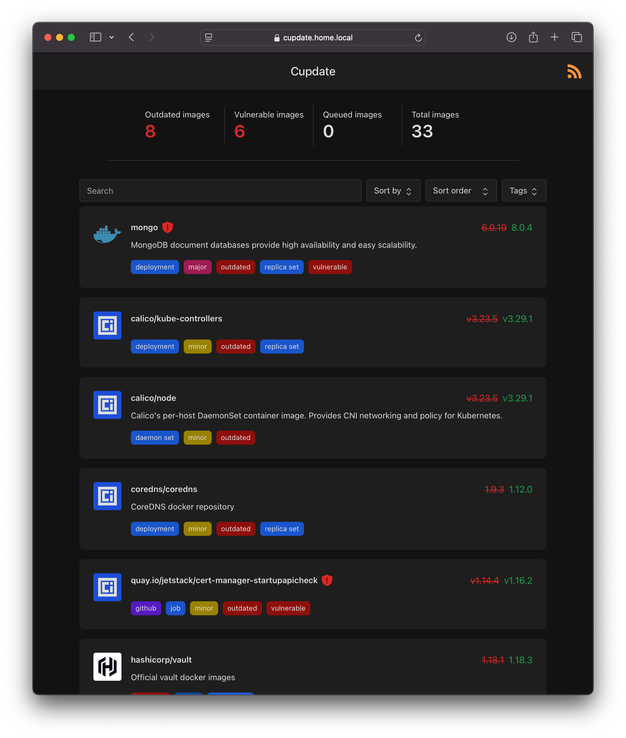 Dashboard screenshot on small screen in dark mode