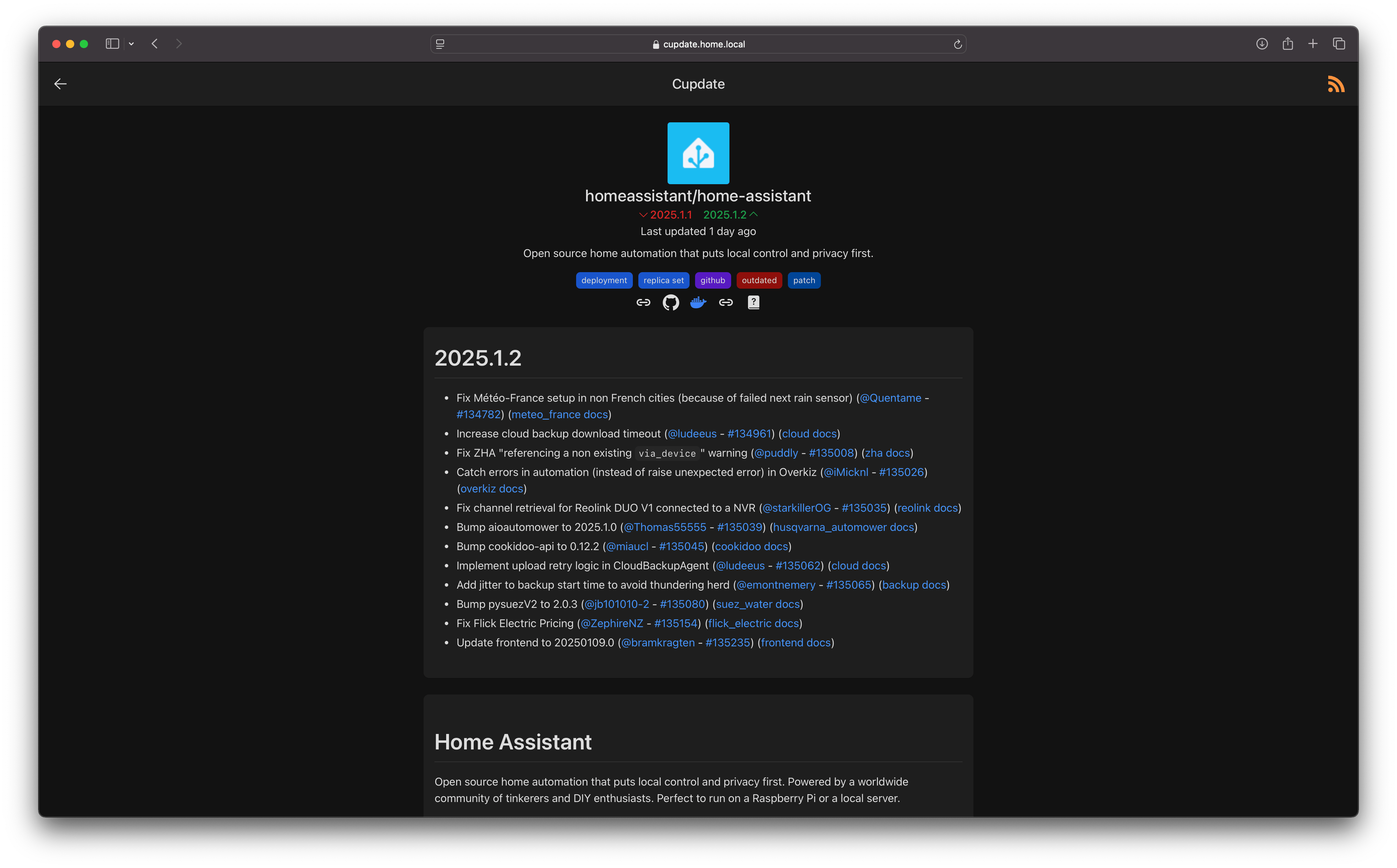 Image page release screenshot in dark mode