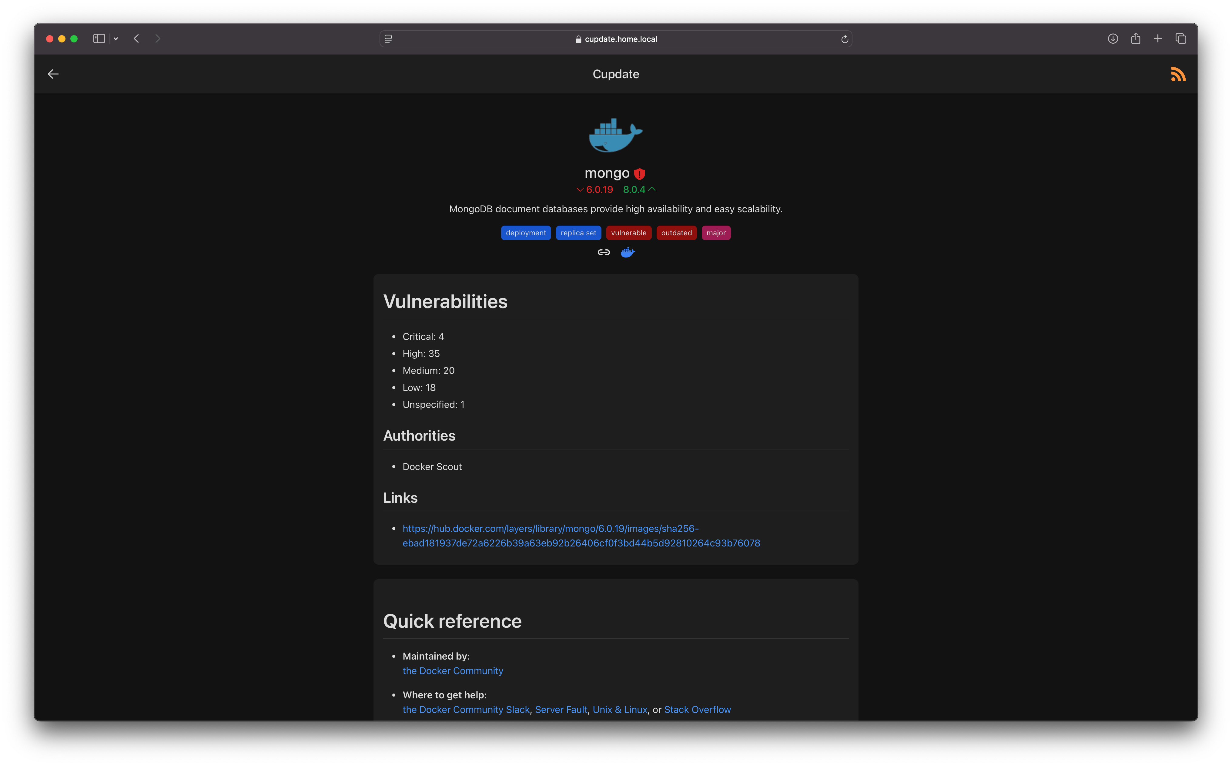 Vulnerable image page screenshot in dark mode