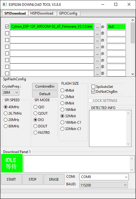 ESP12F_WROOM02 Settings