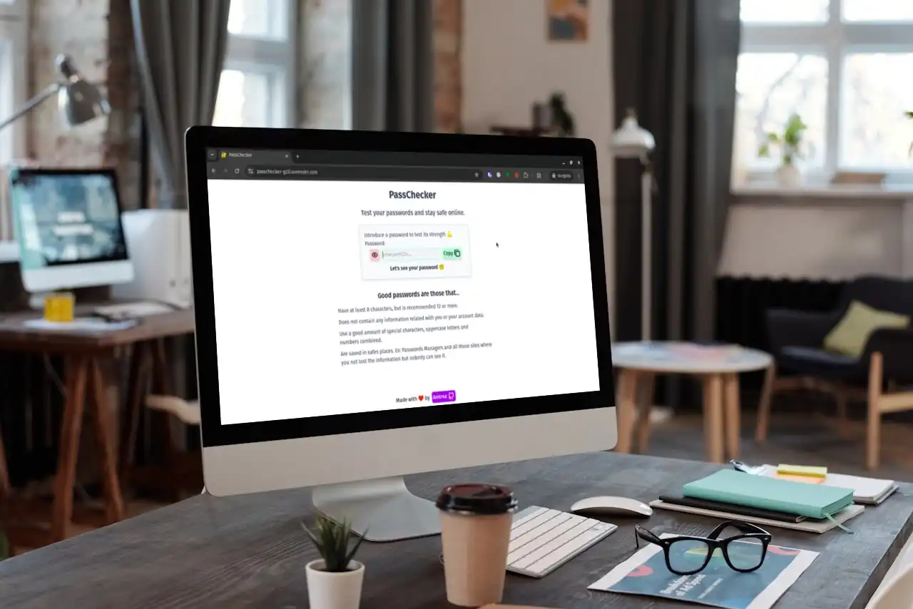 A desktop computer displaying PassChecker app