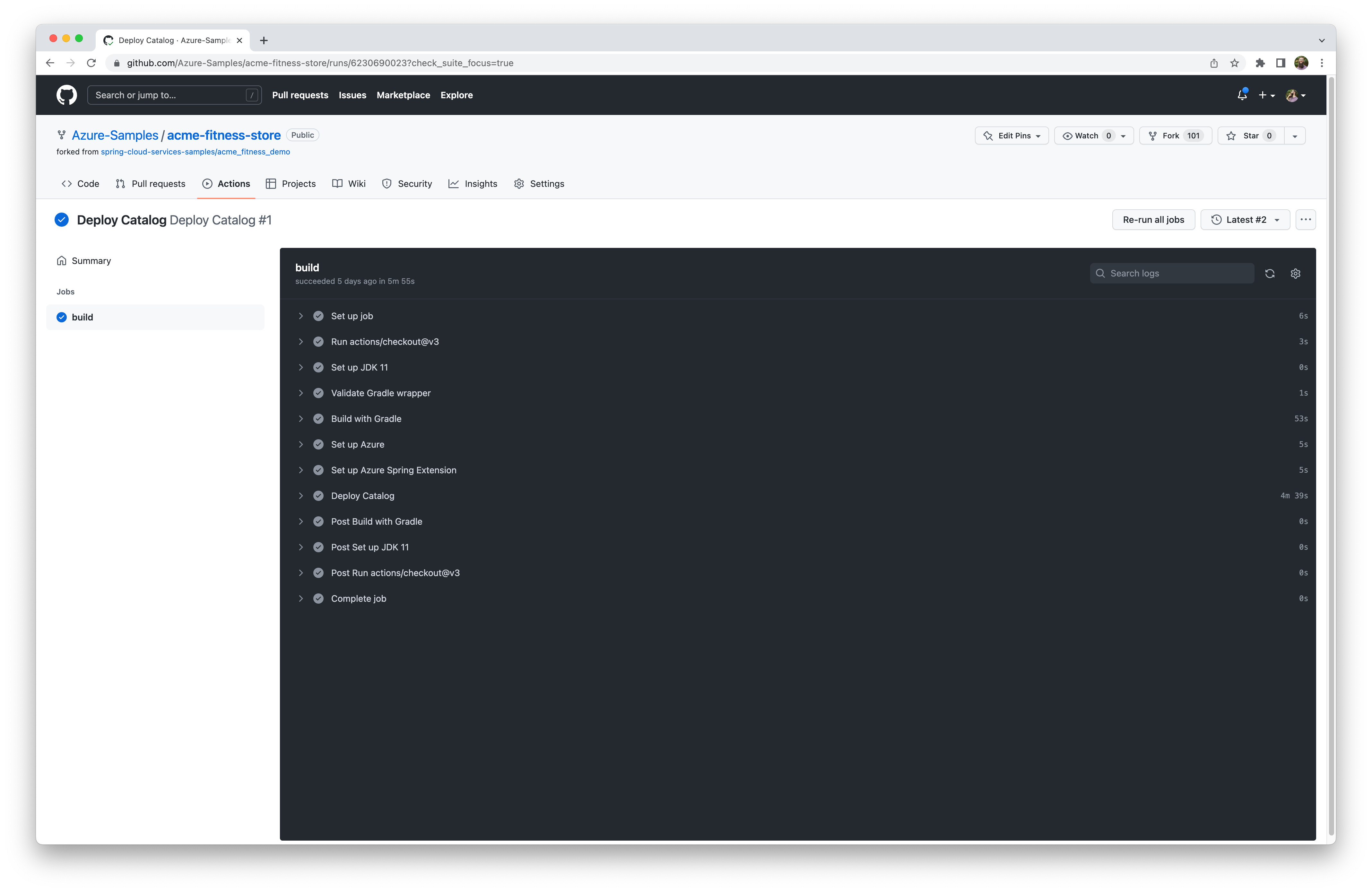 Output from the Deploy Catalog workflow