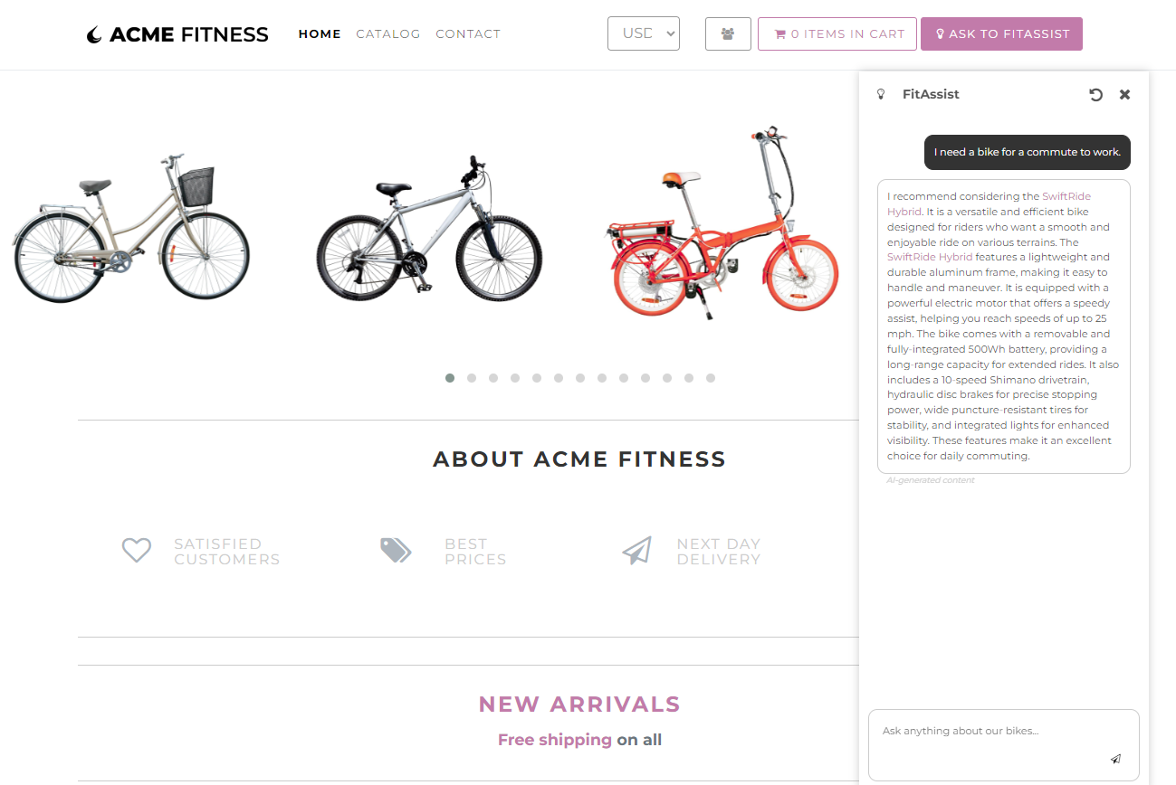 A screenshot of the ACME Fitness Store with FitAssist