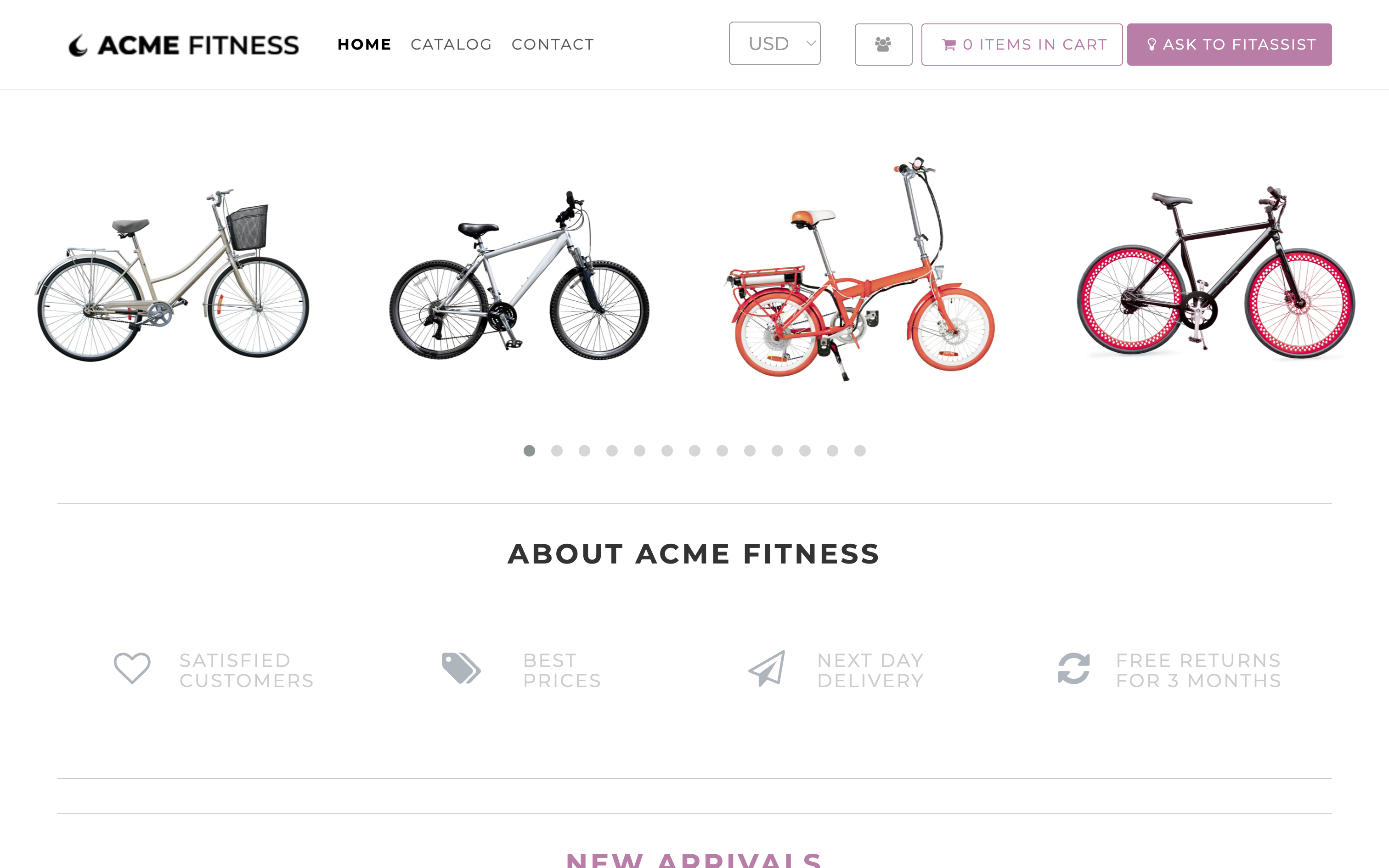 An image of the ACME Fitness Store Application homepage