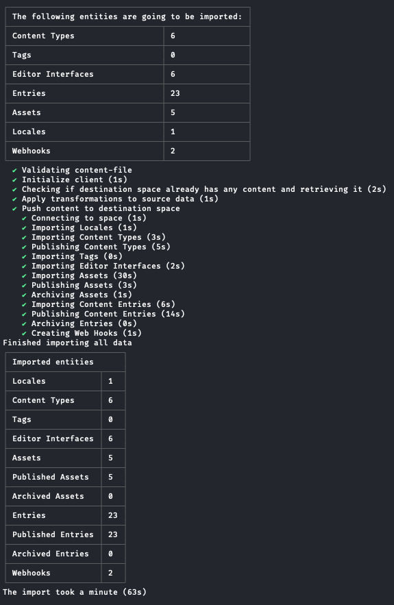 A screenshot of the import command running in a terminal