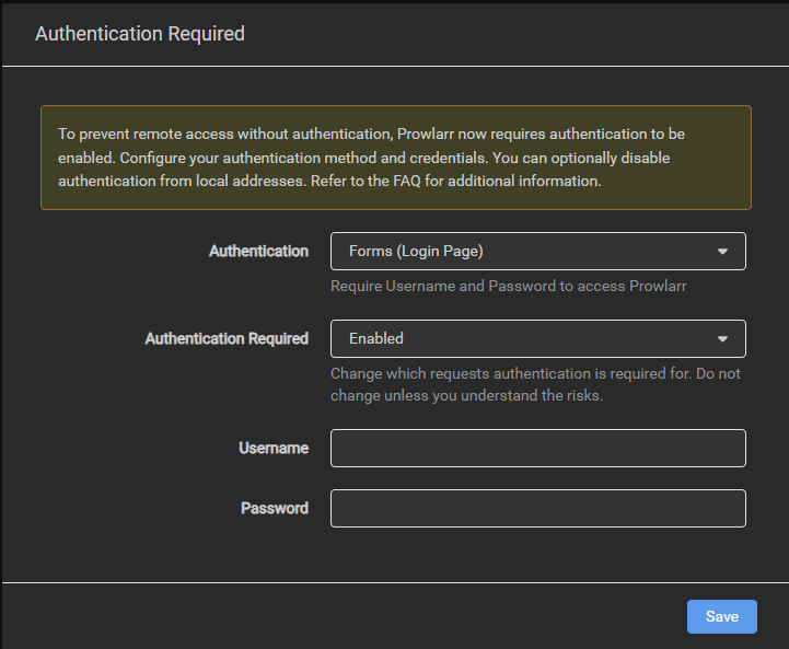 Prowlarr login setup