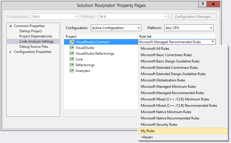 Code Analysis Settings