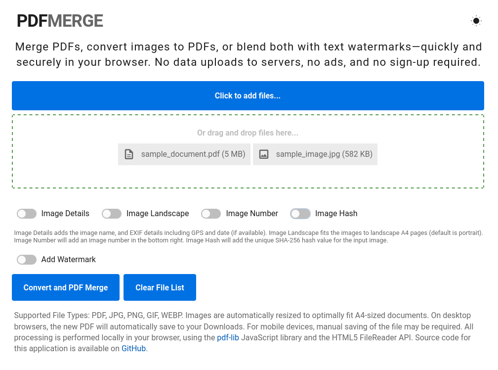 PDFMerge Interface