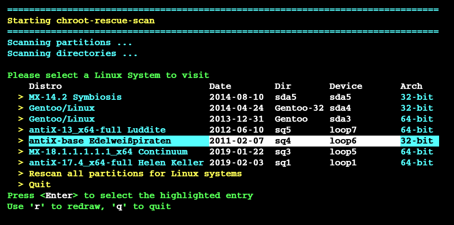 chroot-recue-scan screenshot 1