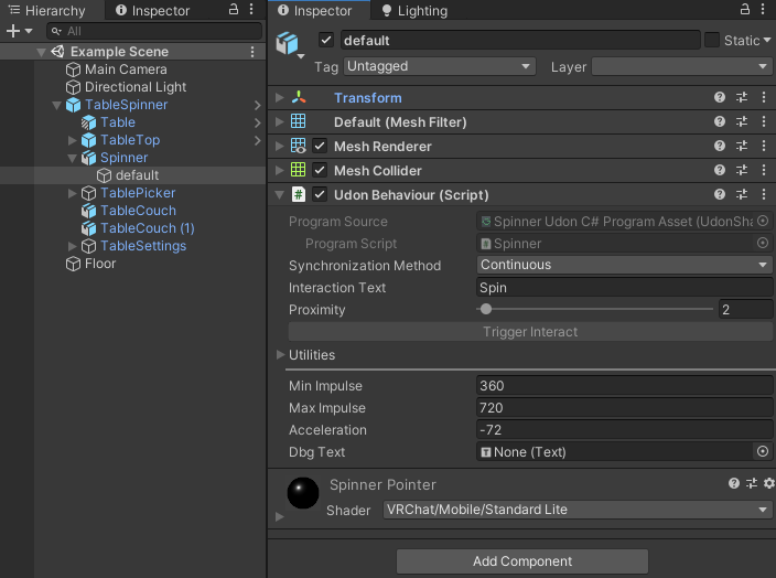 Location of spinner settings