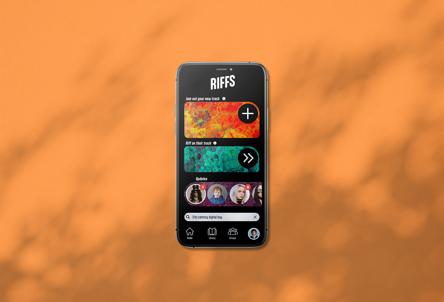 Screenshot of the Riffs app home screen.