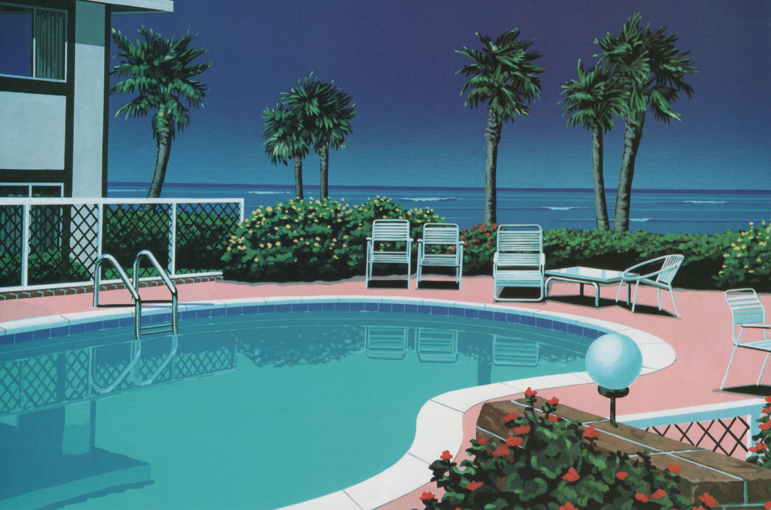 a_pool_with_chairs_and_palm_trees