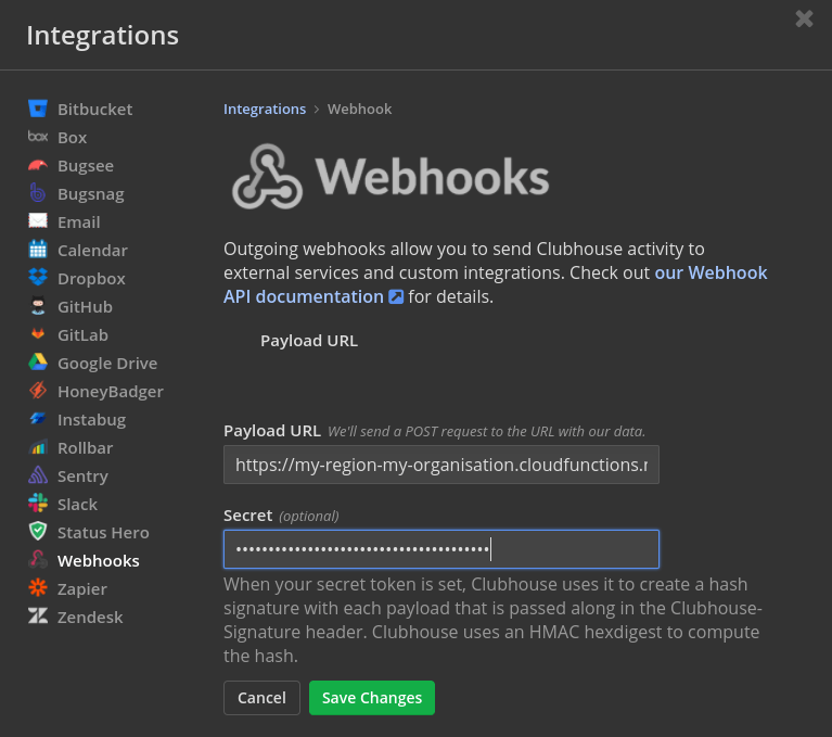 Clubhouse's Generic Outgoing Webhook Integration