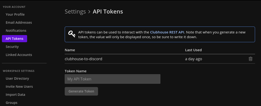 Clubhouse Generate API Token