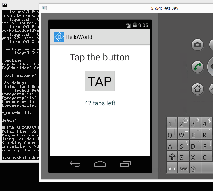 tns emulate android windows