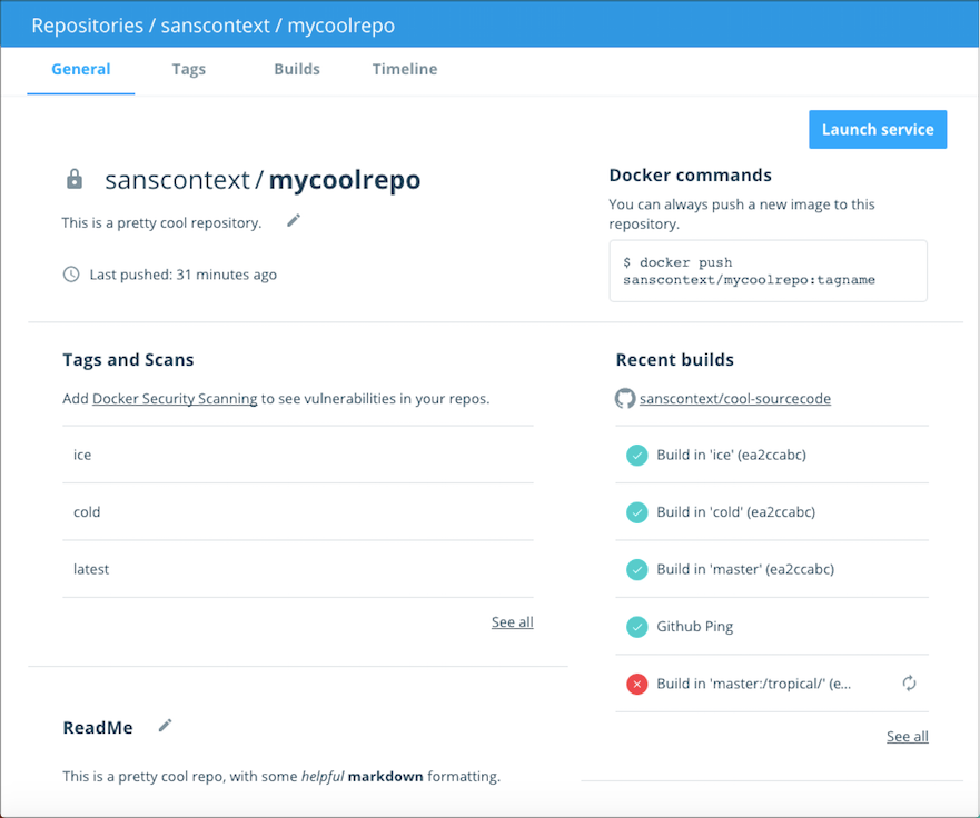 Docker Cloud repository General view