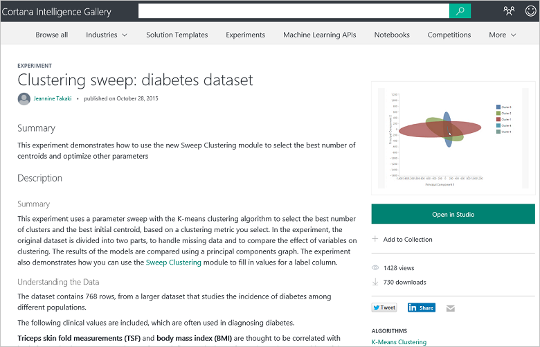 Clustering experiment description page