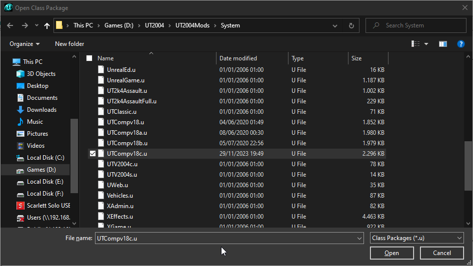 Step 2 - File Open Menu, Select UTComp .u-File to be released