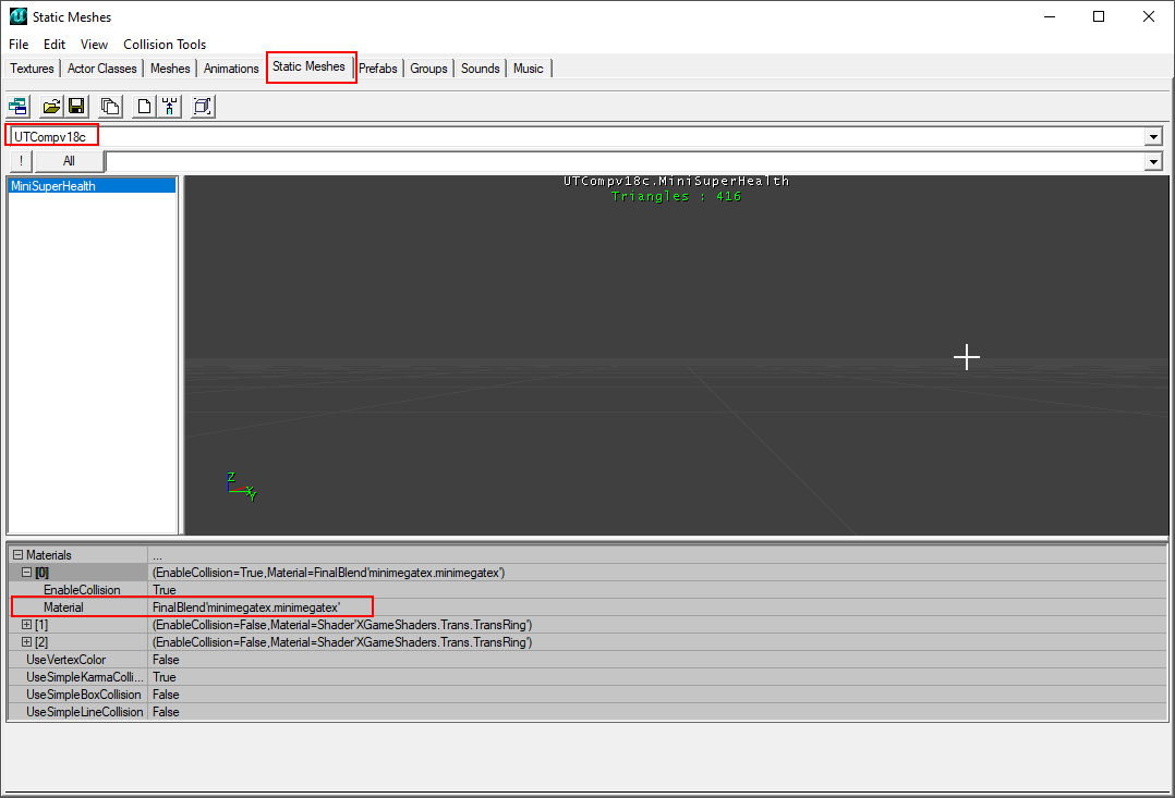 Step 3 - Open Static Mesh Browser, Select Release Package, Select MiniSuperHealth Mesh, Open Materials[0] Property