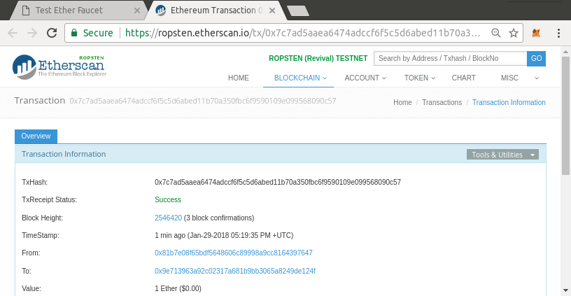 Etherscan Ropsten Block Explorer