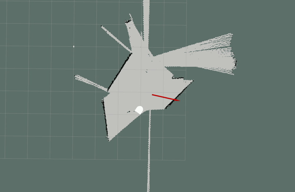 A video Depiction of a point cloud algorithm collapsing to localize the robot. Possible robot locations represented by arrows start thinly distributed across a map then gradually move together and concentrate in certain areas as the robot moves around. Gradually ares get stronger until there is a cluster of Arrows following the robot