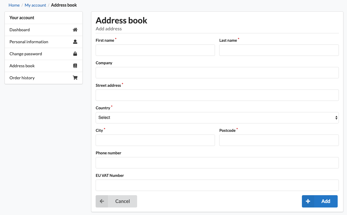 Shop account address book