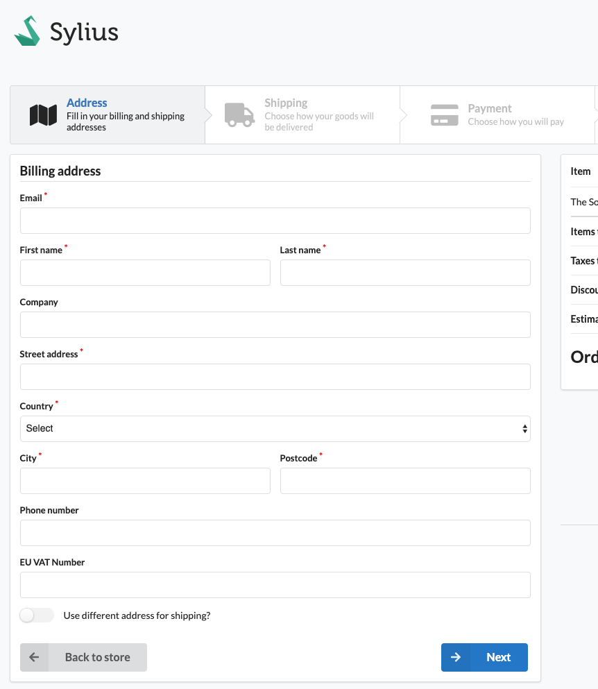 Shop checkout address step form