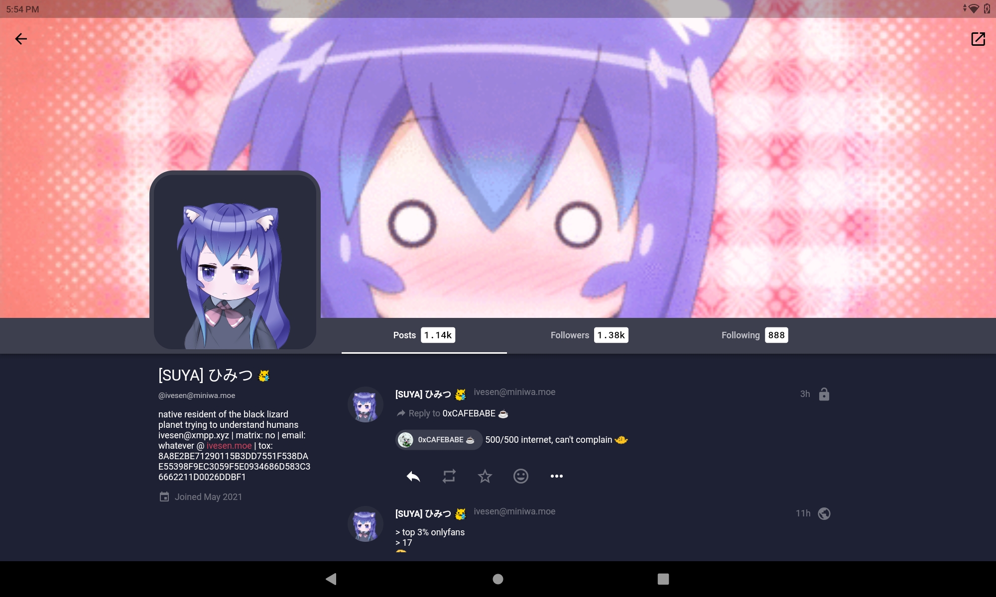 Screenshot of an user inside Kaiteki on a tablet