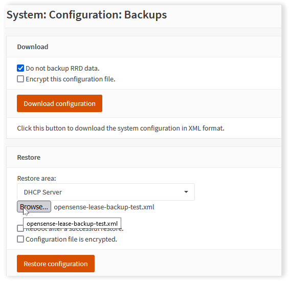 Backups Menu