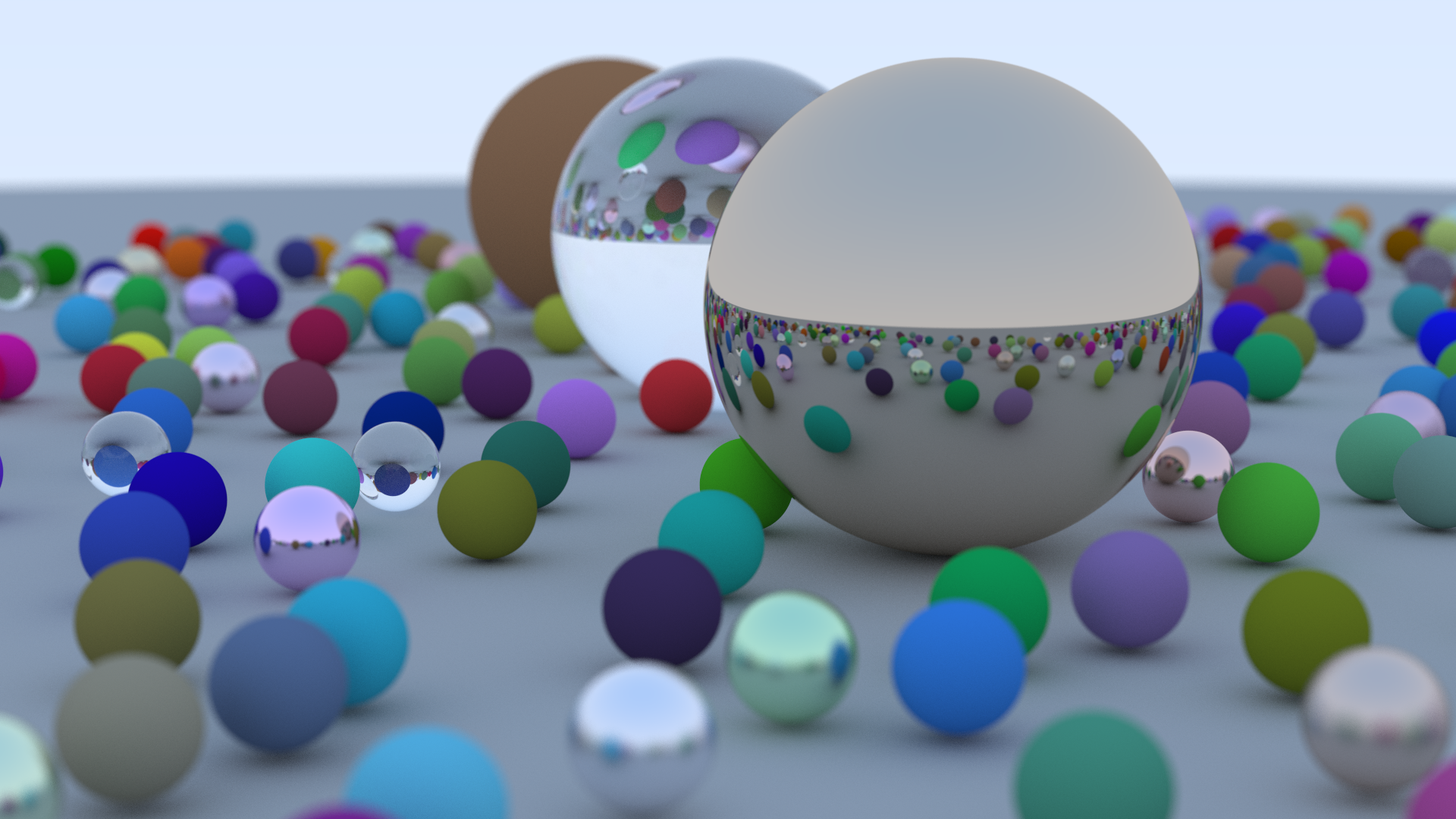 A high-resolution render of the closing picture from Ray Tracing in One Weekend