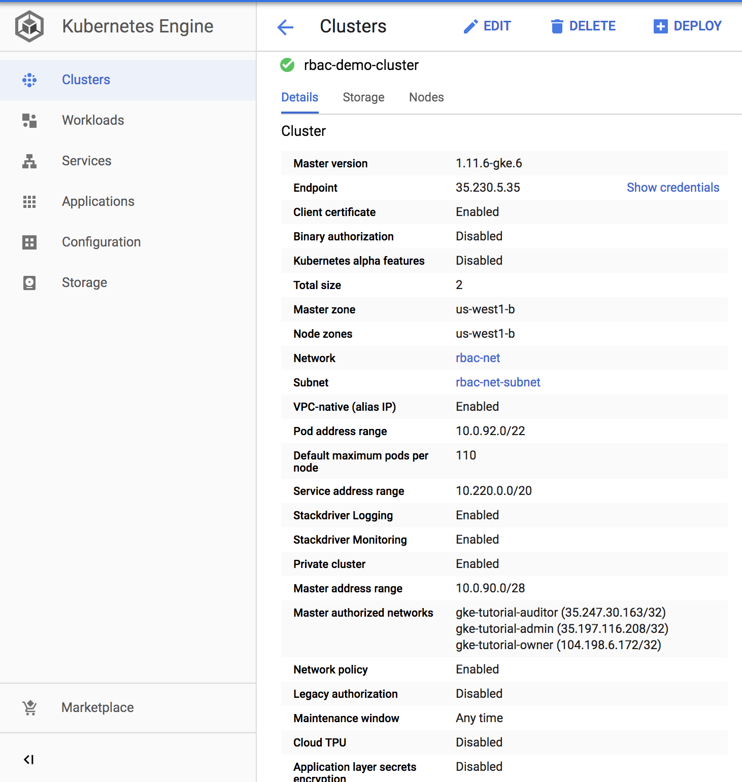 Cluster settings in console