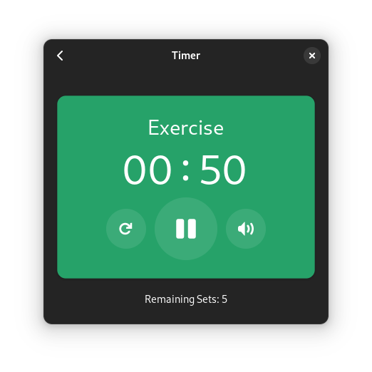 A screenshot of Exercise Timer's timer UI