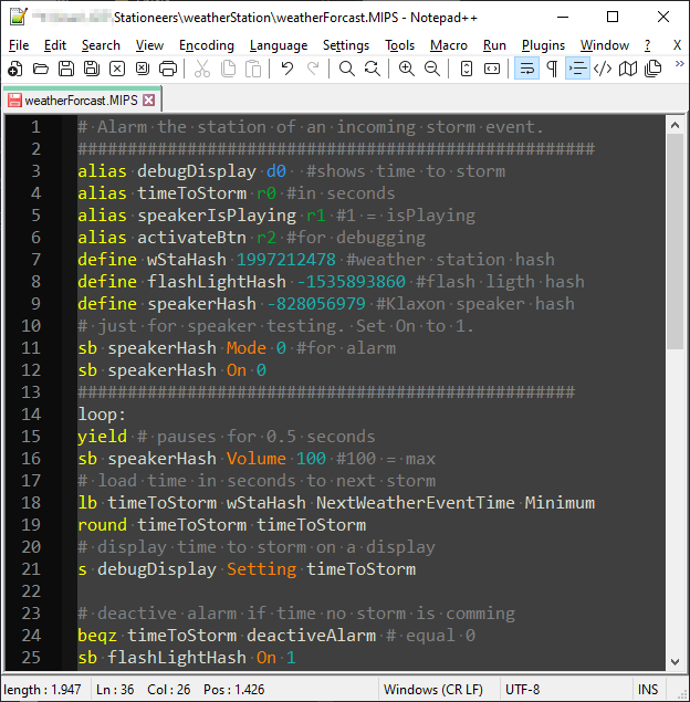 Screenshot of an IC program that shows syntax highlighting in Notepad++