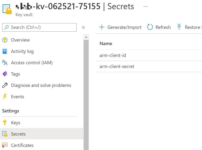 Key Vault secrets