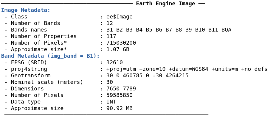 Metadata for a Landsat 8 Image.