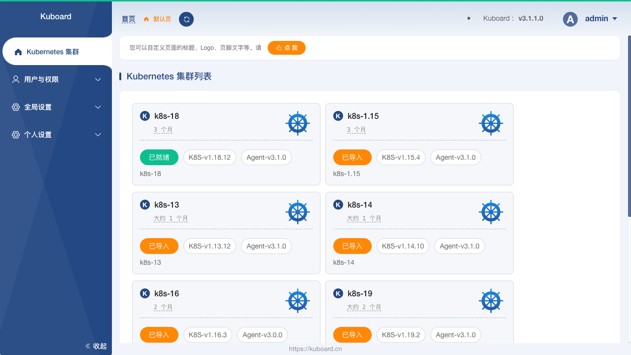 Kuboard集群列表页