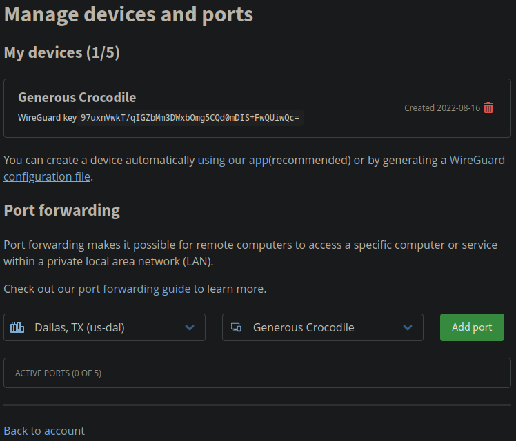 Mullvad port forwarding screenshot