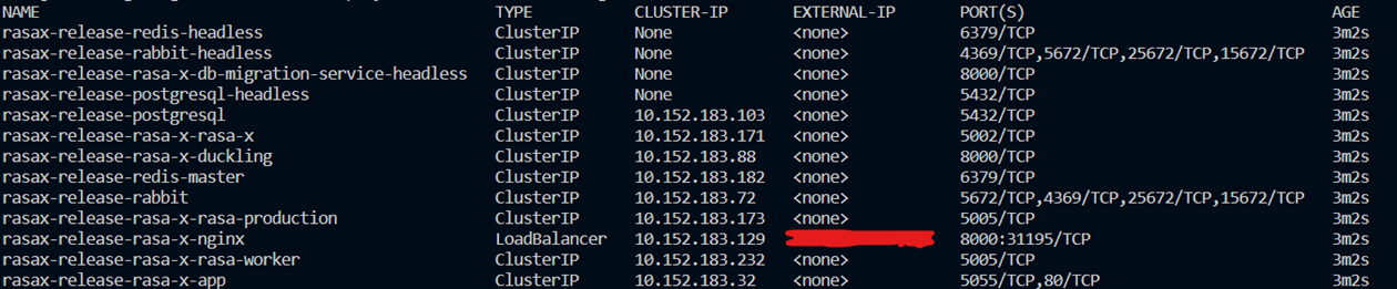 Services registered in our namespace 