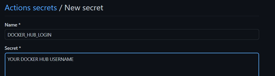 Create a GitHub Secret for Docker Hub Login