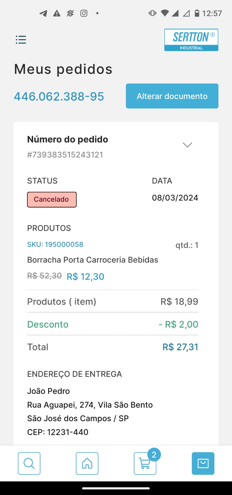 Tela de lista de pedidos