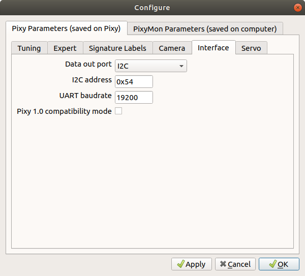 PixyMon configure dialog