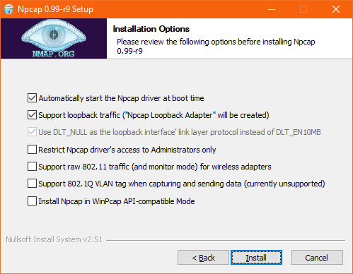 Npcap installer'